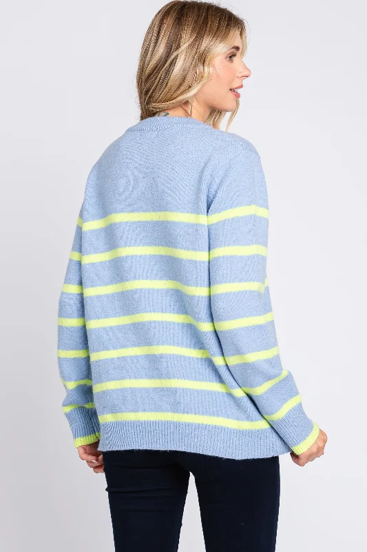 Light Blue Neon Striped Sweater