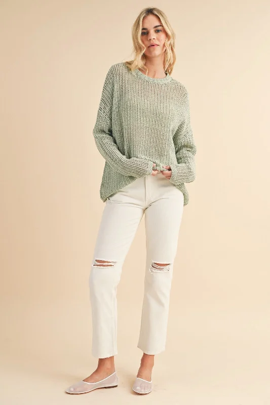 Light Olive Open-Knit Sweater