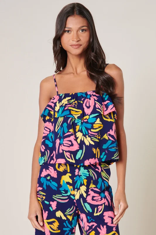 Limbo Floral Strokes Ruffle Cami Top