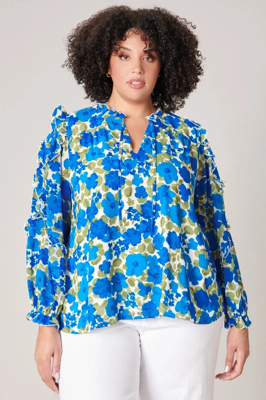 Lizzie Floral Raj Ruffle Balloon Sleeve Blouse Curve