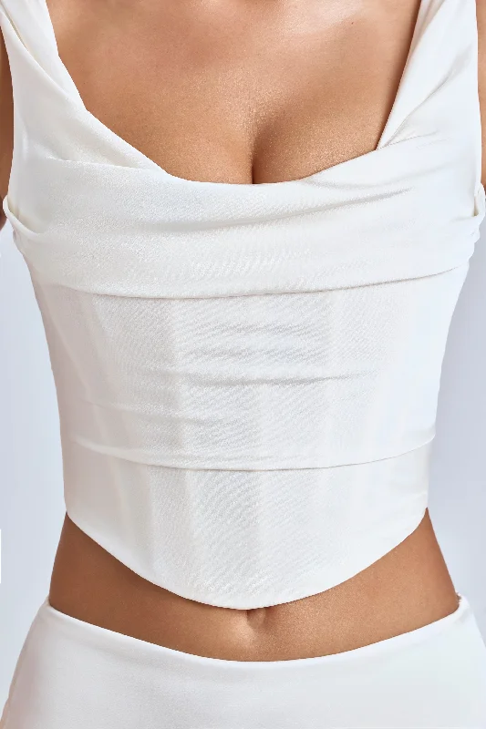 Draped Cowl Corset in White