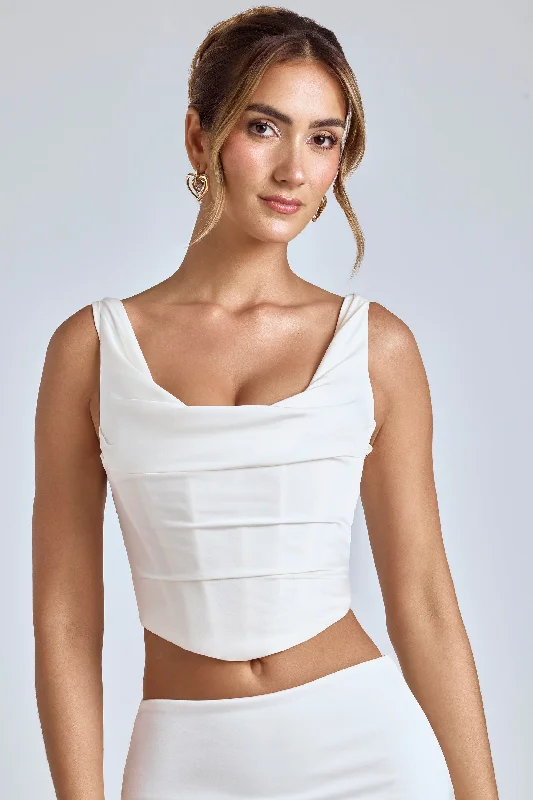 Draped Cowl Corset in White