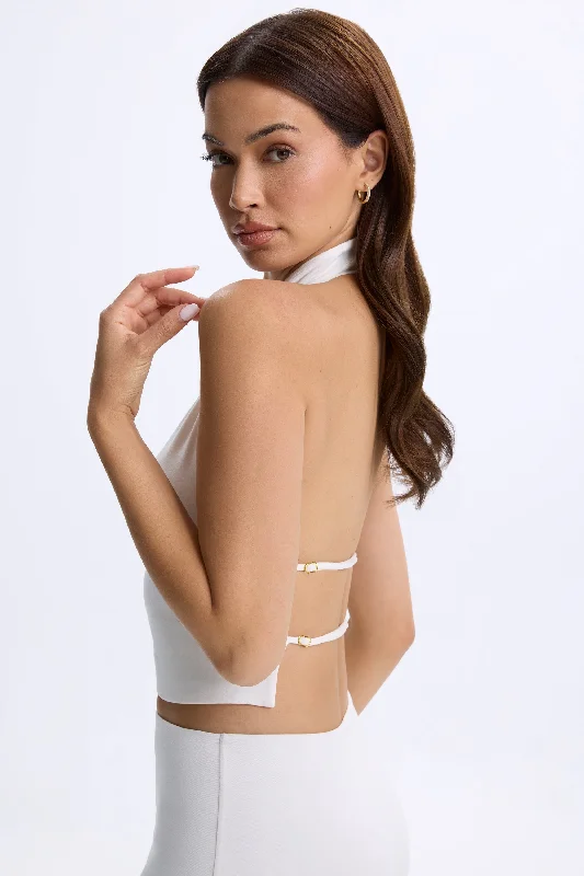 Cowl-Neck Open-Back Top in White