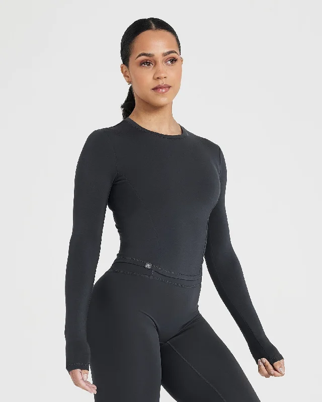 Mellow Soft Mid Long Sleeve Top | Coal