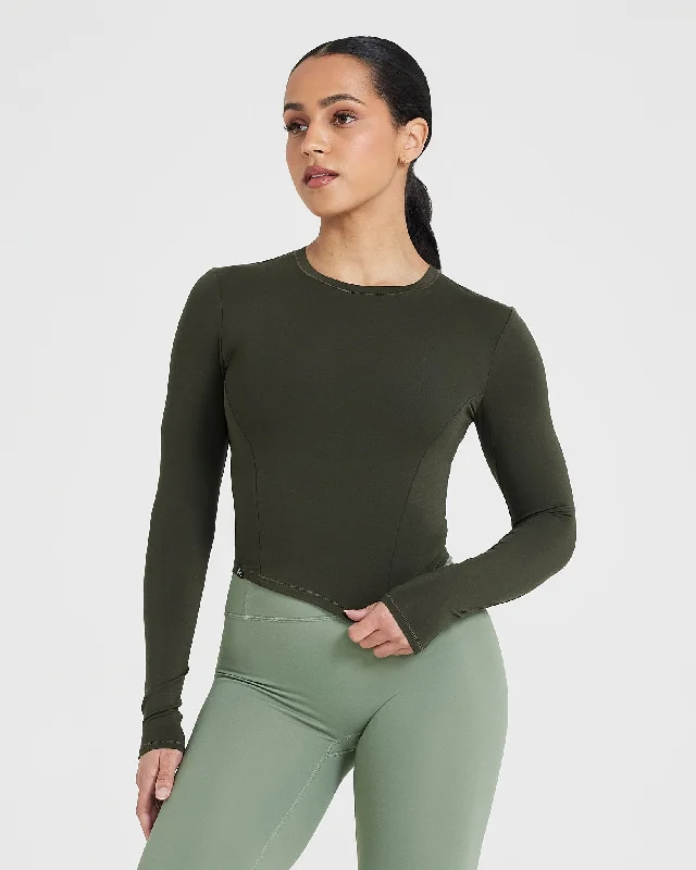 Mellow Soft Mid Long Sleeve Top | Khaki