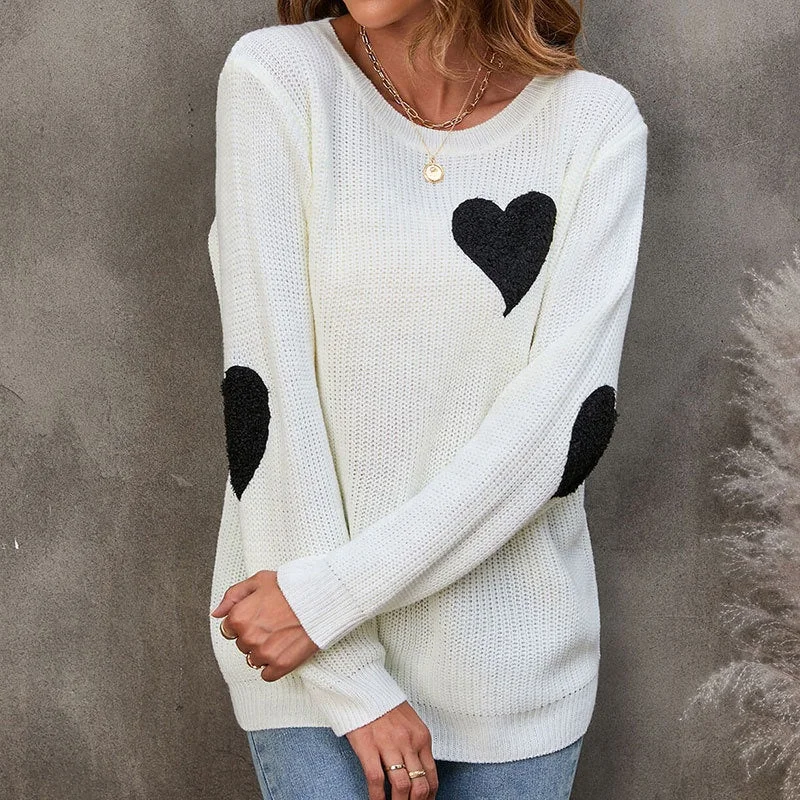 New Cross-Border Round Neck Solid Color Small Love Pullover Loose Sweater European American Knitwear For Women