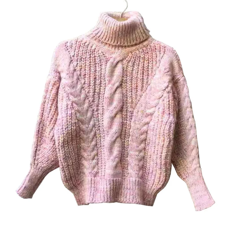 new high neck pullover colorful thread thick needle twist lantern sleeve sweater female Amazon foreign trade