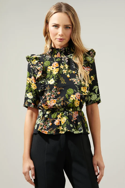 Night Bloom Ruffle Peplum Top