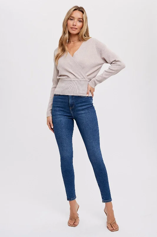 Oatmeal Surplice Knit Pullover