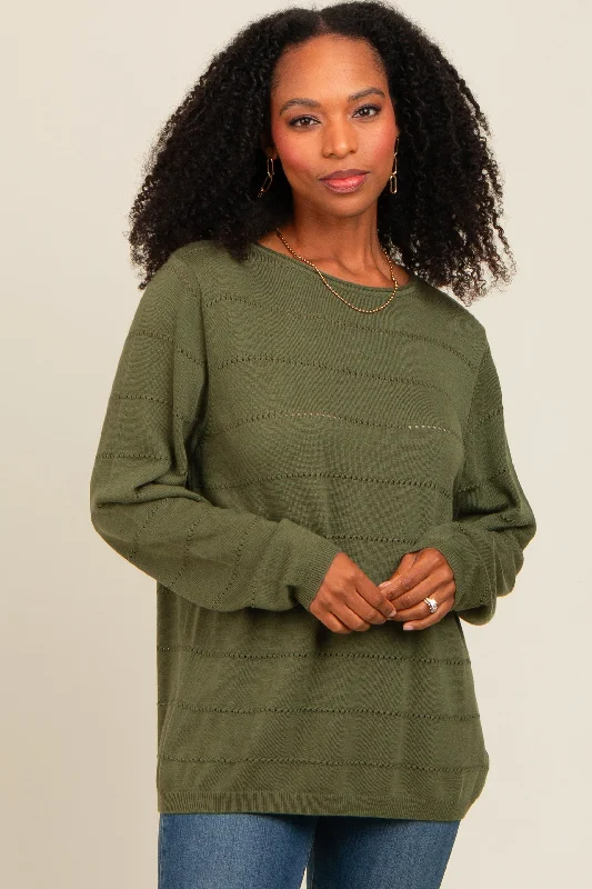 Olive Knit Stitch Detail Long Sleeve Sweater Top