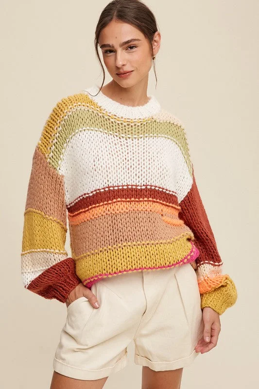 Open Mixed Knit Slouchy Hand Crochet Sweater  *Online Only*