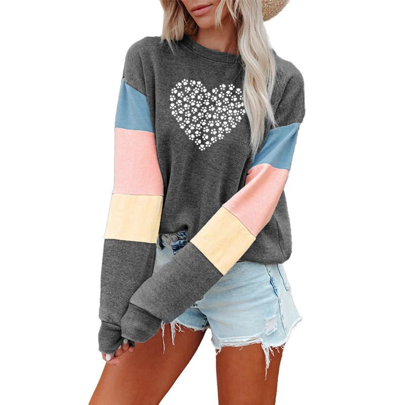 Patchwork Fashion Women Sweatshirt Casual Long Sleeve Pullover dog cat paw Print Crewneck Women logo hoodie  Sweatshirt