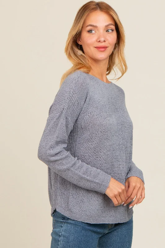 Periwinkle Contrast Knit Panel Sweater