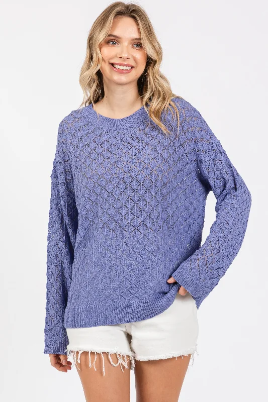 Periwinkle Diamond Open Knit Top