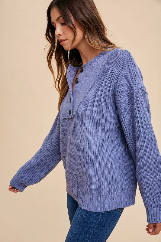 Periwinkle Front Button Knit Sweater