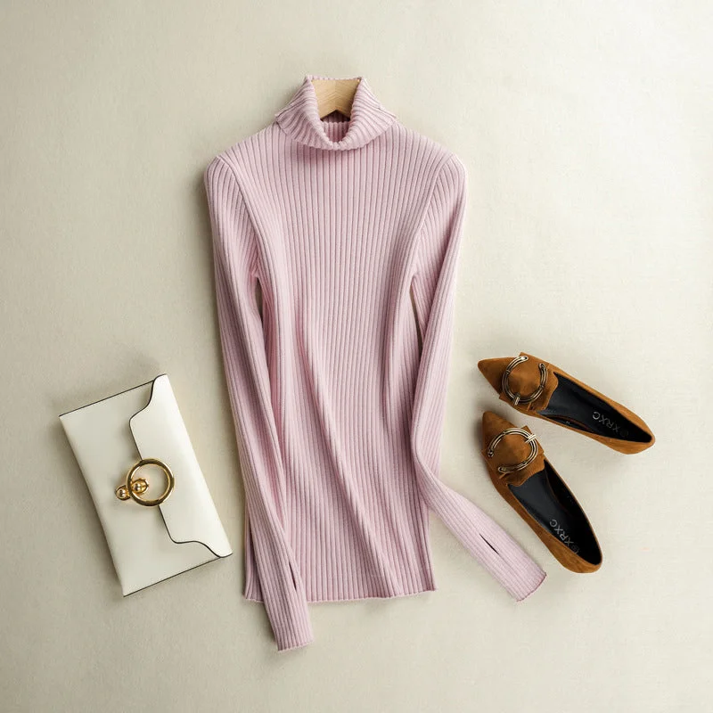 Pile Collar Drawstring Sweater Pullover Short Slim Bottoming Large Size Turtleneck Thick Women