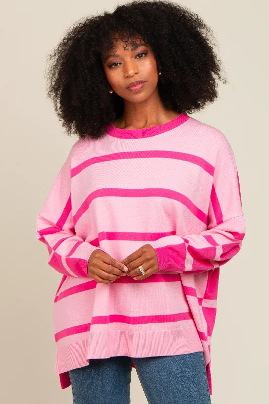 Pink Striped Knit Dolman Sleeve Top