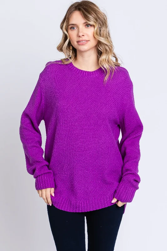 Purple Knit Pullover Sweater