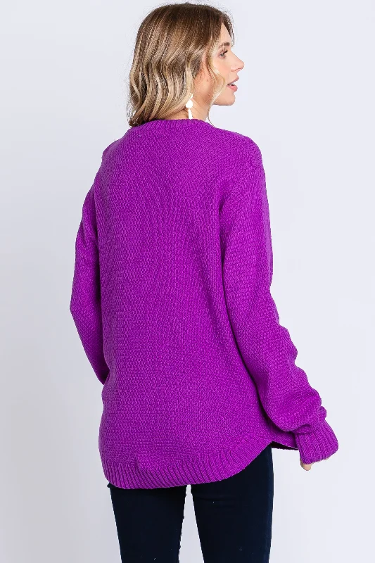 Purple Knit Pullover Sweater