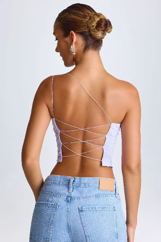 One-Shoulder Lace-Up Top in Soft Lilac