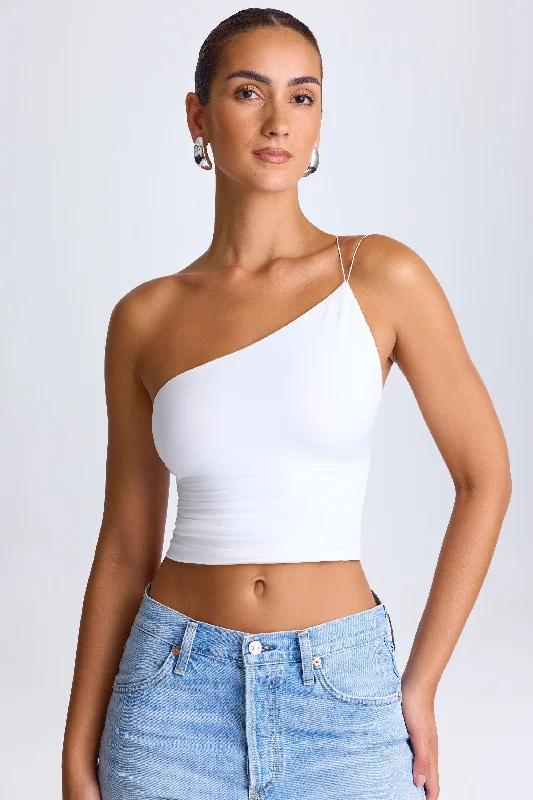 One-Shoulder Lace-Up Top in White