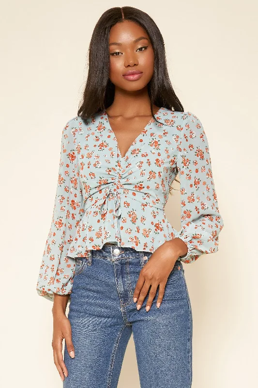 Shelli Floral Ruched Peplum Blouse