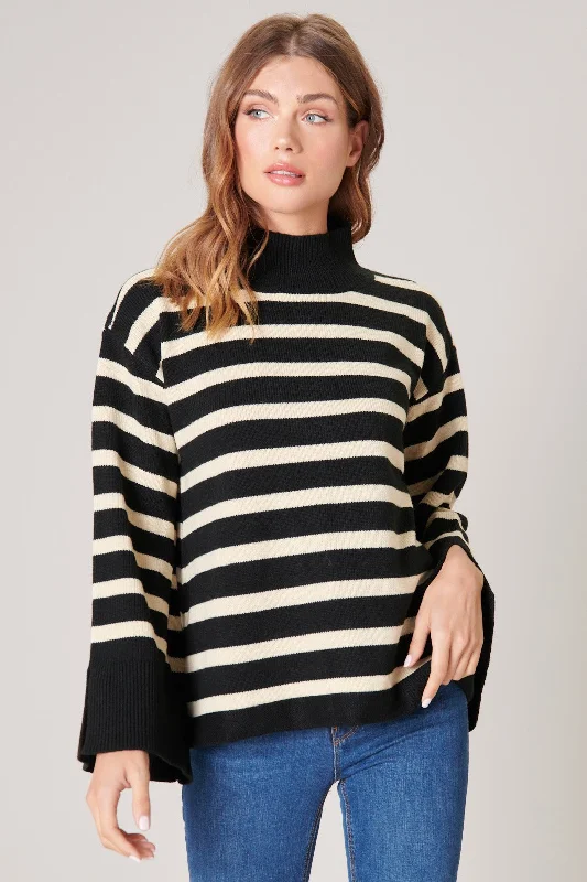 Slayder Striped Turtleneck Wide Sleeve Sweater