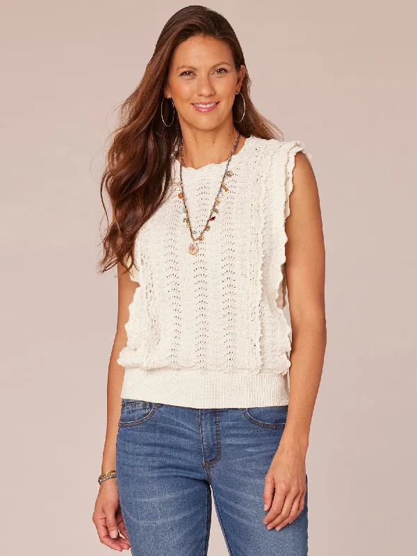 Sleeveless Scallop Edge Round Neck Crochet Sweater