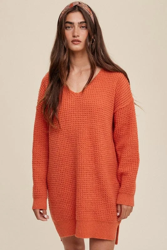 Slouchy V-neck Ribbed Knit Sweater *Online Only*