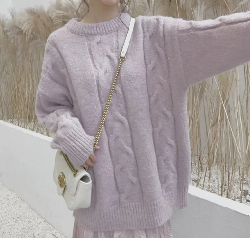 Soft Milk Blue Japanese Thickened Sweater Women's 2022 Autumn And Winter New Lazy Wind Loose Outer Wear Pullover