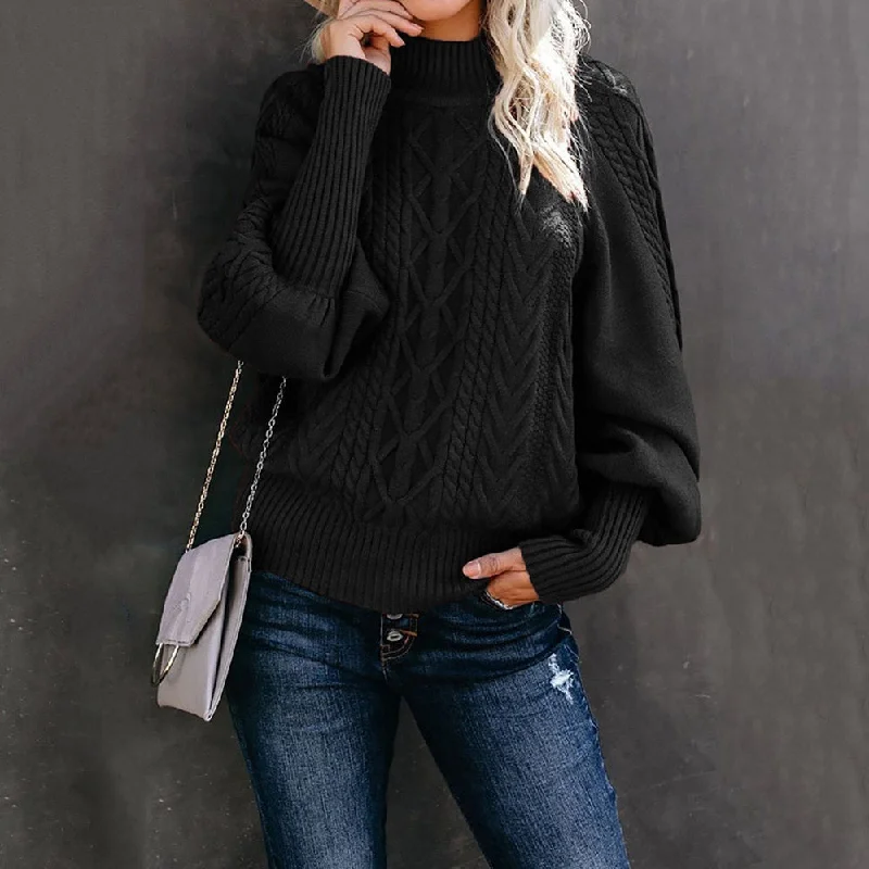 Sweater Long Sleeve Autumn Winter New Twist Knit Pullover Temperament Commute Round Neck Solid Color