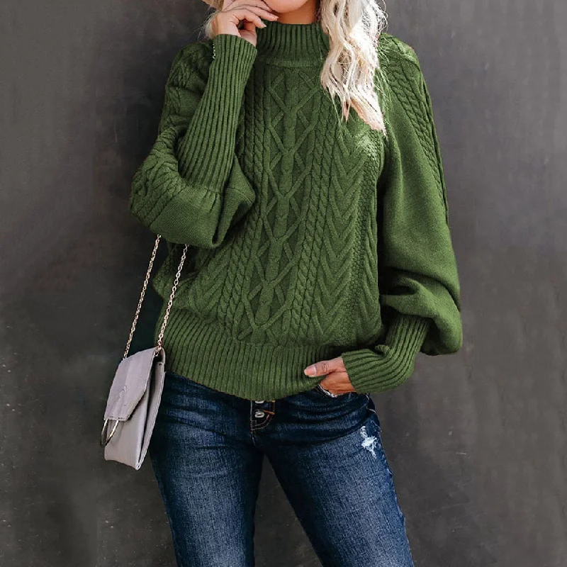 Sweater Long Sleeve Autumn Winter New Twist Knit Pullover Temperament Commute Round Neck Solid Color