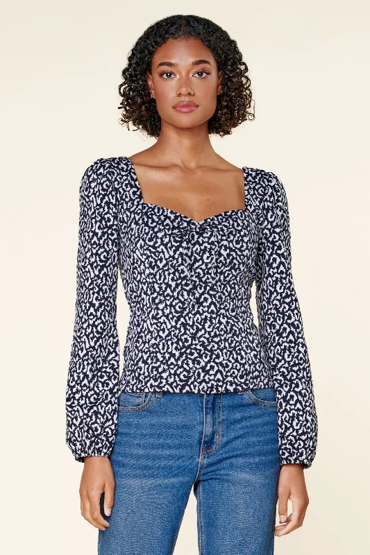 Tabitha Leopard Sweetheart Long Sleeve Top