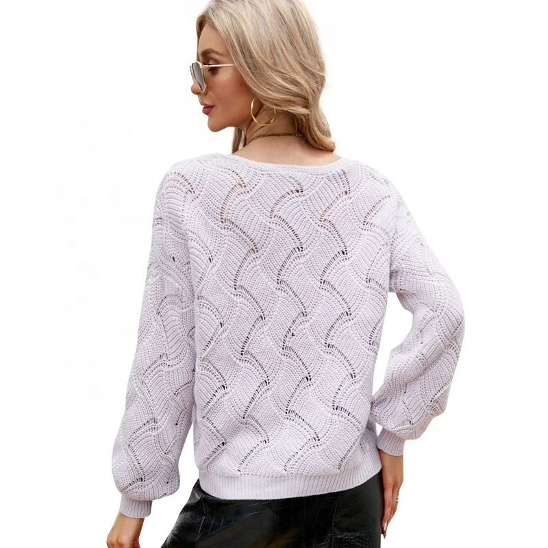 Temperament Long Sleeve Sweater Women's 2022 Autumn And Winter Loose Knitwear V-Neck Solid Color Pullover