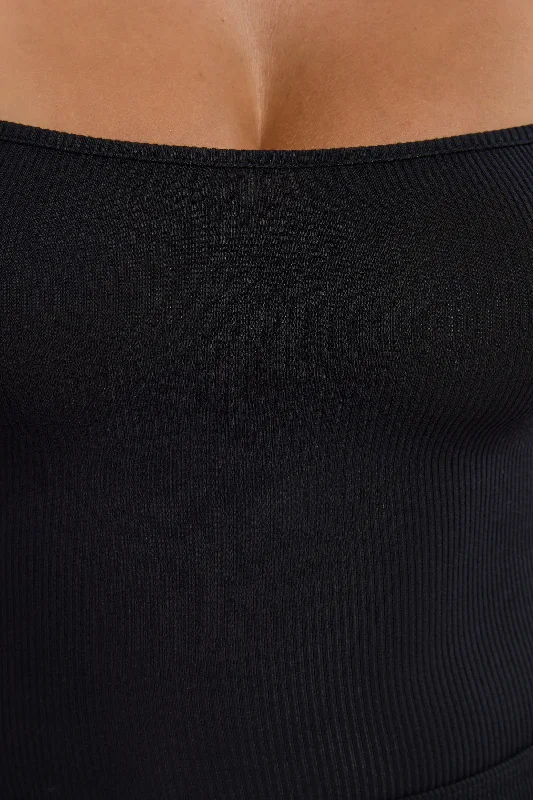 Ribbed Modal Square Neck Long Sleeve Top in Black