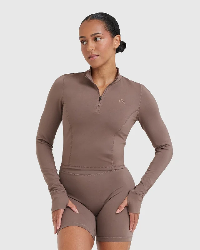 Timeless Half Zip Mid Long Sleeve Top | Cool Brown