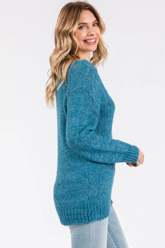 Turquoise Lace V-Neck Sweater