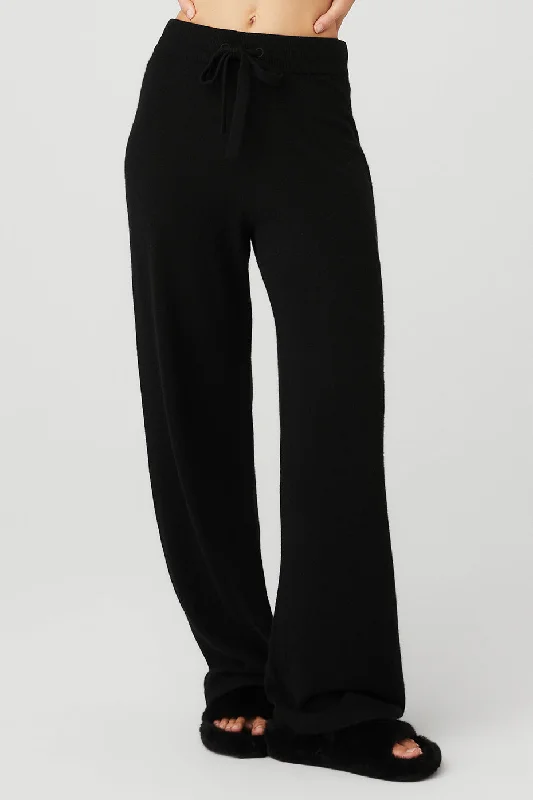 Cashmere High-Waist Jet Set Wide Leg Pant - Black