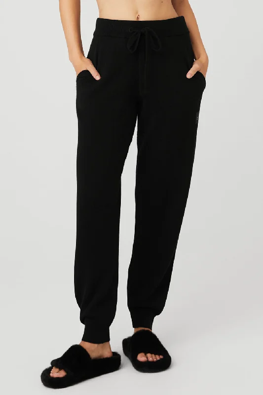 High-Waist Cashmere Jet Set Pant - Black