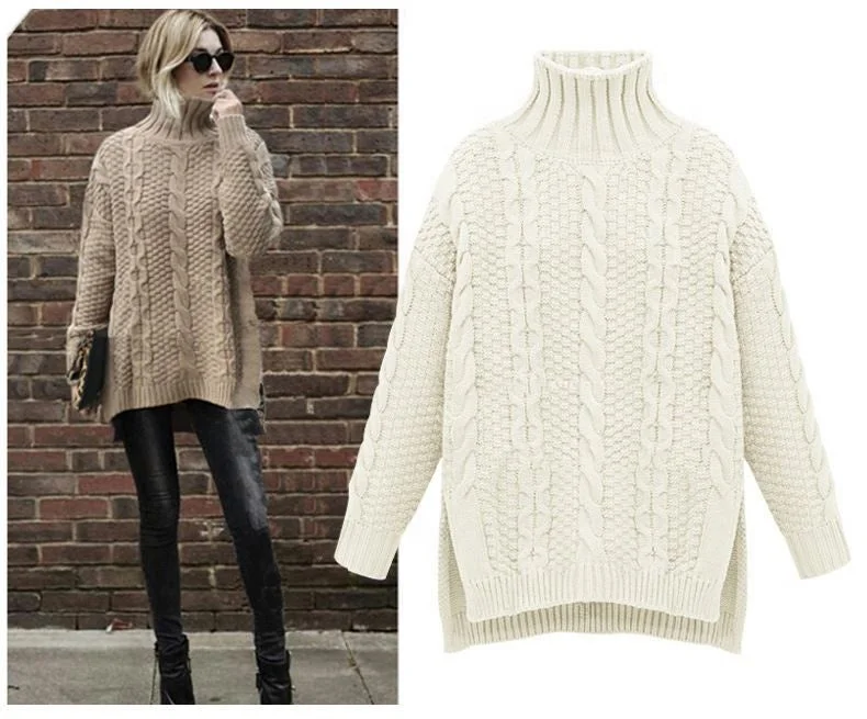 Winter Fashion Turtle High Neck Long Sleeve Jacquard Casual Women Pullover Sweater