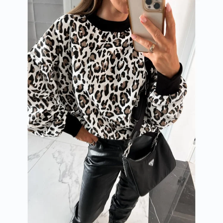 Women Hoodies 2023 Autumn Winter Retro Sweatshirts Female Casual Long Sleeve Top Leopard Plaid Zebra Sweatshirt Hoodies