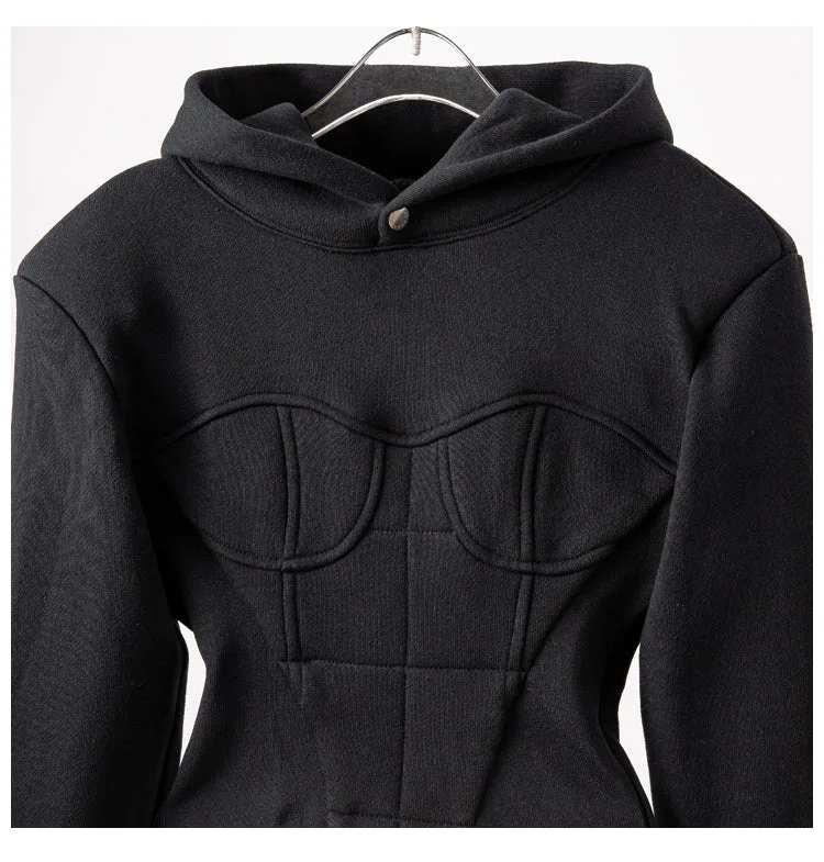 Women Hoodies Sweatshirt Patchwork Black Hooded Hoodie Women Vintage Casual Short Women Sweatshirt Tops 2022 Fashion