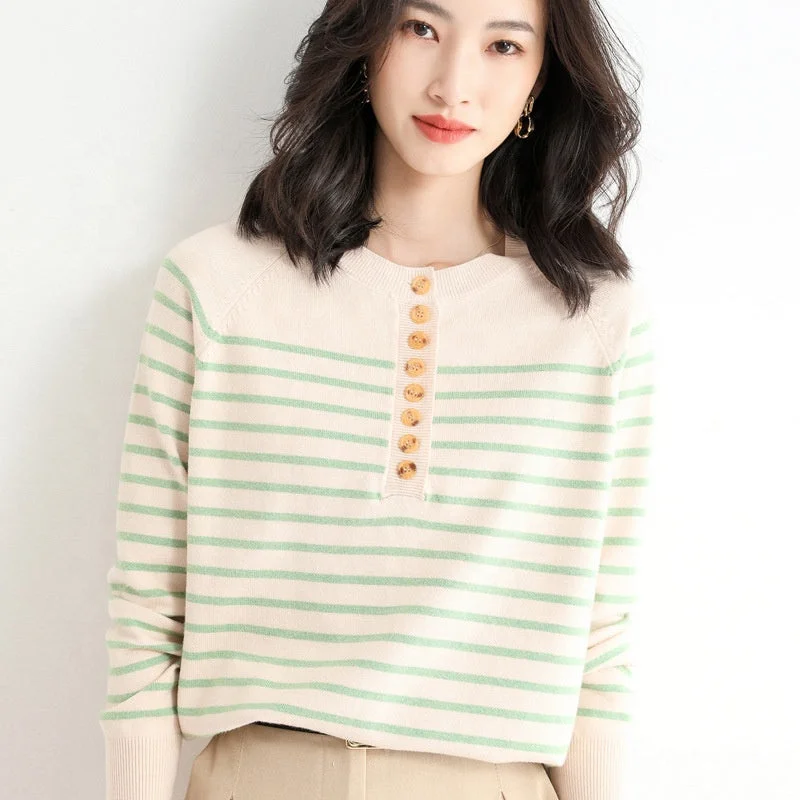 Women's Contrasting Color Striped Sweater Half High Neck Long Sleeve Base Shirt