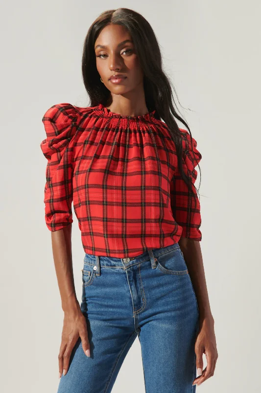 Woodland Red Plaid Drape Sleeve Top