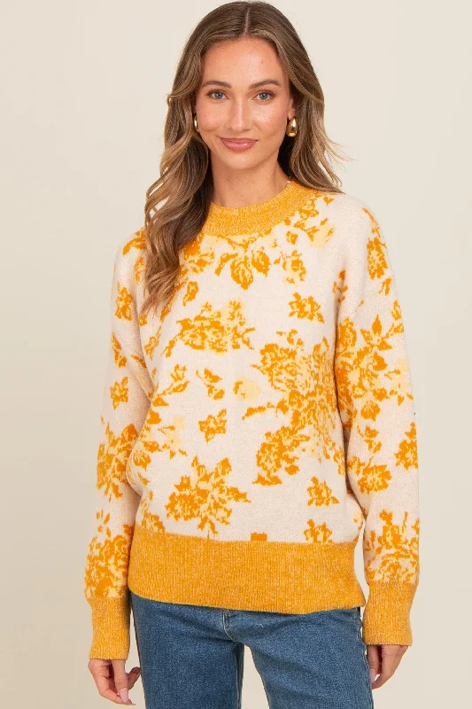 Yellow Floral Crew Neck Sweater