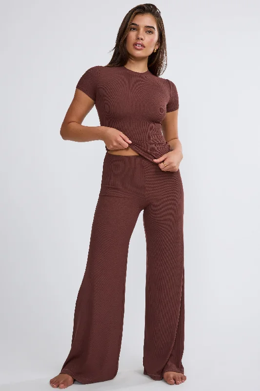 Ribbed Modal High Neck Top in Chocolate